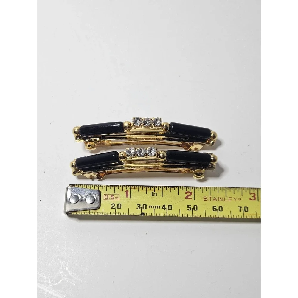 Vintage Hair Barrettes Clips Lot 7pc Faux Pearl Rhinestone Gold Silver Enamel